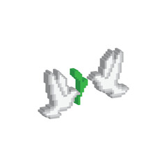 Fototapeta premium isometric dove 8 bit icon peace sign dove bring leaf Pixel art 8-bit for game