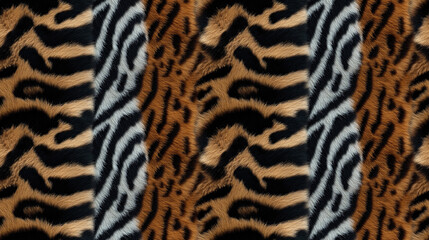 Seamless animal skin pattern featuring leopard and zebra textures ideal for fashion and interior design applications