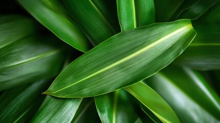 Obraz premium A detailed close-up of vibrant green leaves with prominent textures, showcasing the intricate beauty of nature and the fresh vibrancy of natural life forms.