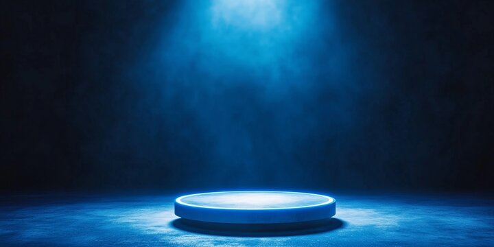 Illuminated podium with bokeh background. Technology and cyber sale concept. Product display for banner, poster and background with copy space.