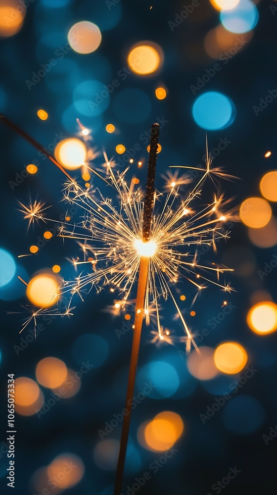 Poster illuminated firework sparkler with vibrant bokeh for holiday celebrations : generative ai