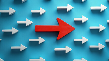 Distinctive red arrow, corporate team leadership concept