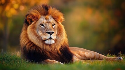 Fototapeta premium Majestic Lion Resting in Golden Light