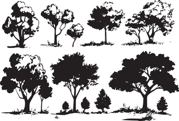 Fototapeta premium Set Trees. Hand drawn vector illustration 