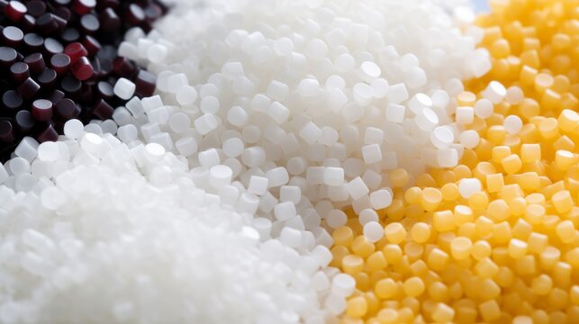 Detailed view of acrylonitrile butadiene styrene plastic granules arranged in a smooth and consistent pattern.