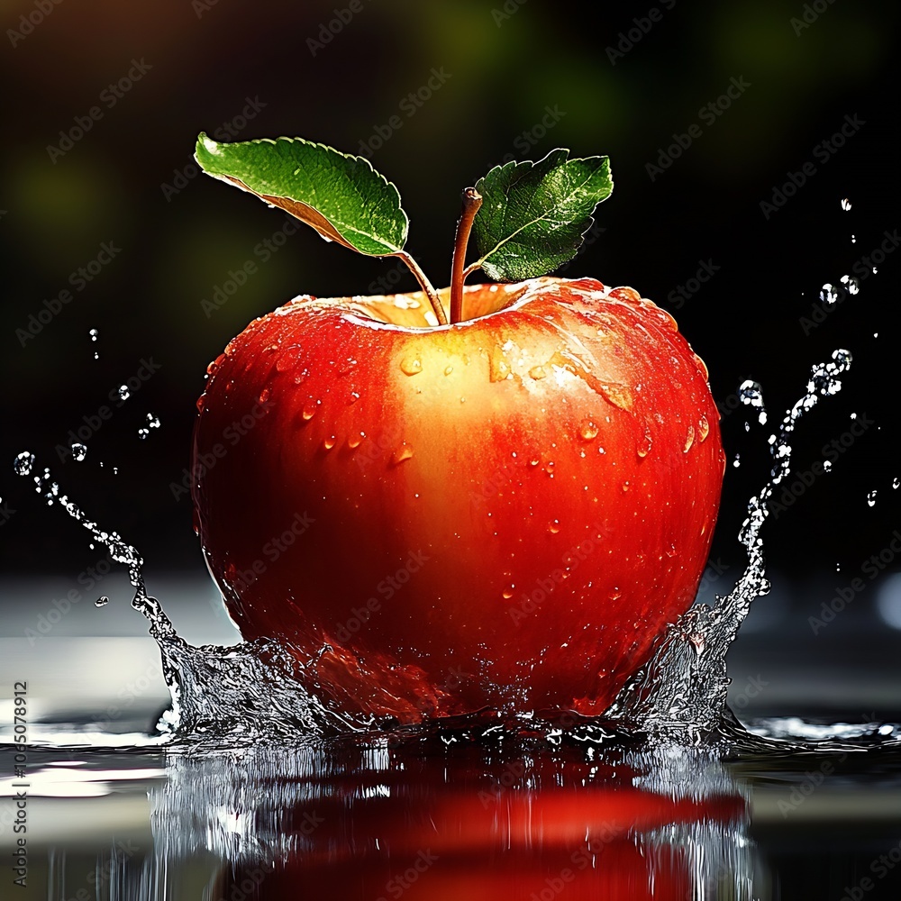Poster ripened red apple in dynamic water splash capturing vibrant fresh nutritional essence : generative a