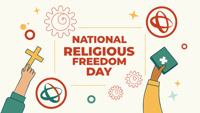 Celebrating national religious freedom day with colorful handheld symbols and geometric designs - Powered by Adobe