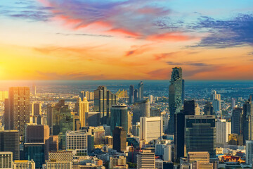 Obraz premium Bangkok cityscape skyline aerial top dawn sunset panoramic view Thailand, Bangkok