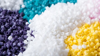 Detailed background featuring evenly sized PVDF granules with a clean, consistent appearance and subtle color variations