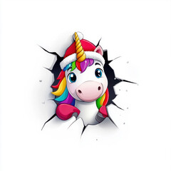 Fototapeta premium Cute Unicorn Breaking Through Wall with Colorful Mane