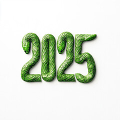 Fototapeta premium Green Snake Shaped as 2025 on White Background