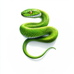 Green Tree Snake on White Background