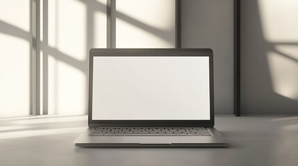 Minimalist contemporary laptop with empty screen in modern office space : Generative AI