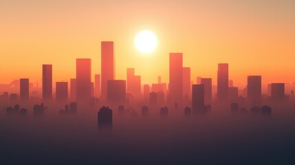 Obraz premium Foggy Morning Over an Industrial Cityscape