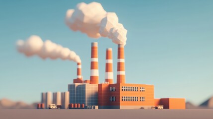Obraz premium Low Poly Industrial Power Plant in Bright Colors