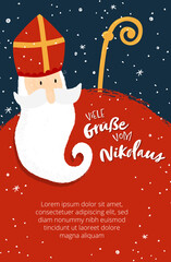 Lovely drawn Nikolaus character, , text in german saying "Greetings from St. Nikolaus" - great for invitations, banners, wallpapers, cards - vector design