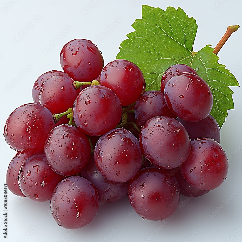 Poster fresh red grapes with green leaf isolated on a plain white background vibrant and natural : generati