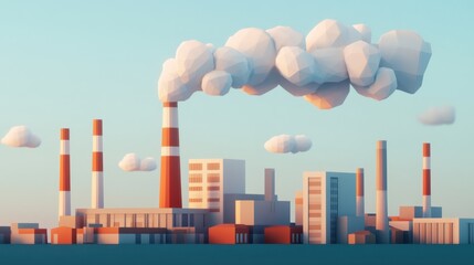 Obraz premium Low Poly Industrial Landscape Illustration