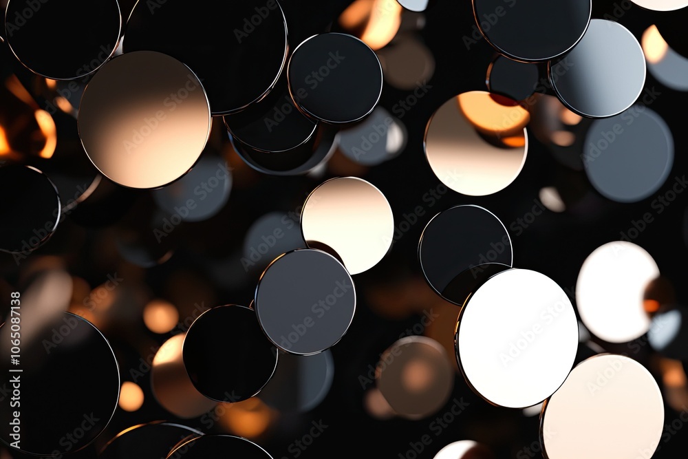 Canvas Prints abstract arrangement of circular reflective shapes on a black background.