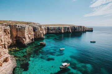 A breathtaking blue lagoon cradled by towering limestone cliffs, showcasing a natural wonder that invites exploration, adventure, and reflection amidst wild elegance.