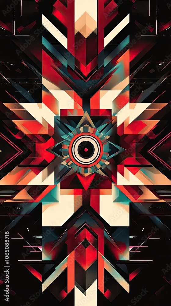 Sticker vibrant geometric patterns with bold colors creating a mesmerizing abstract artwork for modern decor