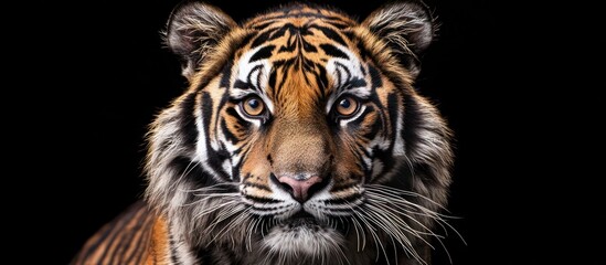 Obraz premium Closeup portrait a tiger with intense eyes, black background