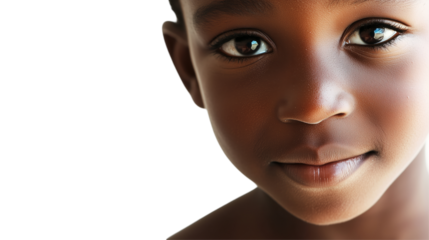 Young boy with brown skin and blue eyes