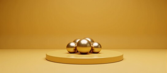 Obraz premium Abstract Minimalistic Golden Backdrop Round Podium Spherical Products