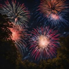 night sky with colorful fireworks - Generative AI