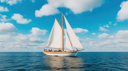 Fototapeta premium Sailboat Crew Adjusting Sails in Windy Conditions