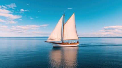 Fototapeta premium Crew Adjusting Sails on a Sailboat in Windy Conditions