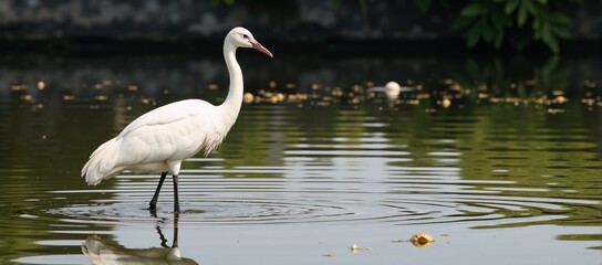 Obraz premium Stunning artistic display featuring an elegant white crane standing gracefully amidst the natural beauty