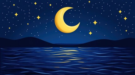 Naklejka premium Serene Moonlit Night Over Calming Water