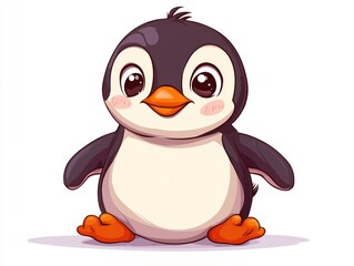 Obraz premium Cute cartoon penguin sitting down with tilted head, vector