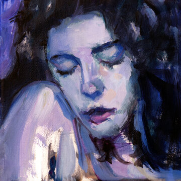 Ritratto emozionante di donna blu che evoca nostalgia