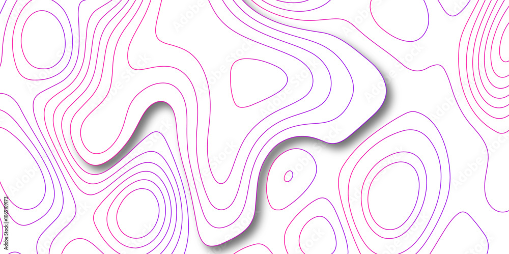 Poster  Abstract white colorful gradient Topographic line map background. Contour elevation topographic and textured Background Modern design with White background with topographic wavy pate for decora