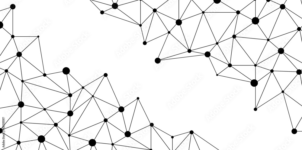 Poster Abstract geometric background with connecting dots and lines with low poly triangle shapes. Polygonal Mesh Background Vector design digital technology concept Global network connection data structure.