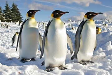 Emperor penguins on a snowy landscape