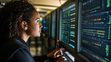 Woman Managing Servers in a Data Center Environment