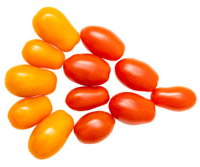 Fototapeta premium red and yellow cherry tomatoes on white background.