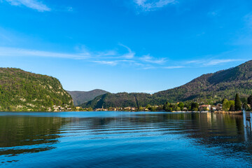 Promenade of Lugano with the beautiful scenery of lake Lugano, canton of Ticino, Switzerland