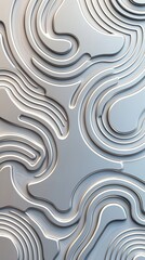Abstract topographic lines pattern with metallic grey and white contours - modern geometric design for architecture and interior decor themes