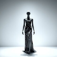 Obraz premium Elegant Black & White Doll Dress with Intricate Train