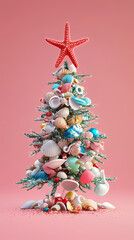 3D animated christmas ornament featuring seashells and sea creatures with a starfish on top, made from beach elements