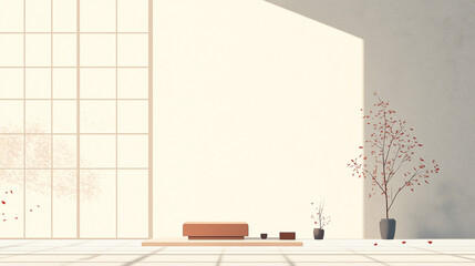 Obraz premium Minimalist Japanese Room with Autumn Vibes