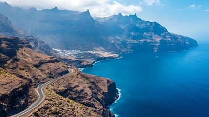 Scenic Aerial View of Winding Coastal Road