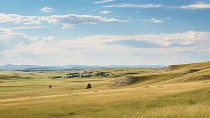 Fototapeta premium Vast open prairie with undulating hills and tall grass swaying in the breeze