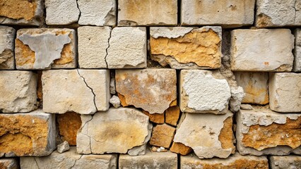 Stone blocks covered with cracked plaster showing weathered and rustic appearance , architecture, background, textured, old