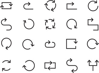 Arrow line vector collection. Black navigation cursor icons. Line Arrow vector icon set in thin line style. Left and right pointer. Download and upload sign. Vector illustration.