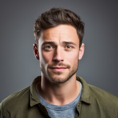 Obraz premium British man dressed casually with friendly smile against a colorful studio backdrop